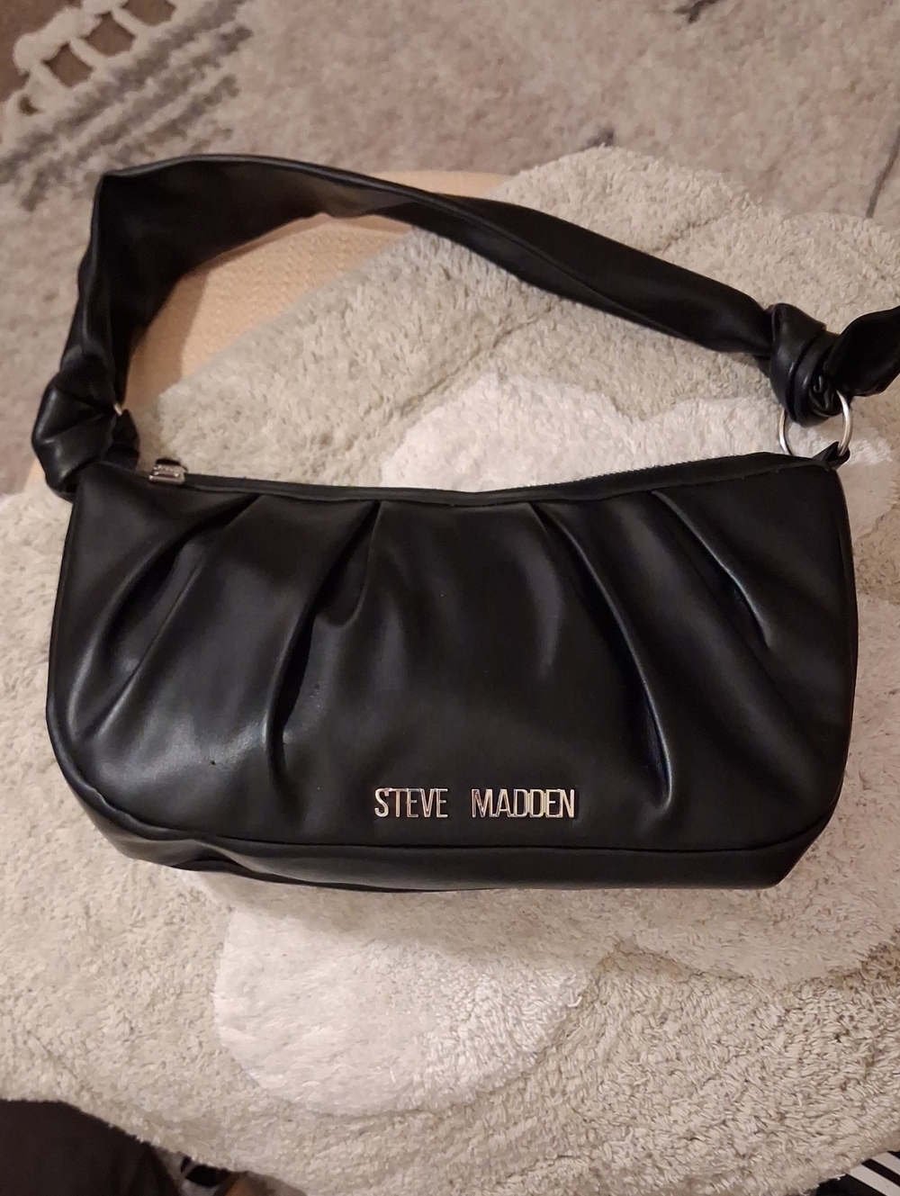 Steve Madden Black Knot-Shoulder Hobo with Gold Logo